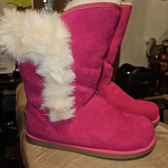 SHIEKH WOMEN'S HOT PINK FUR & SUEDE BOOTS - Picture 5 of 9